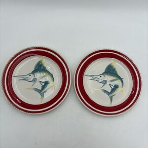 American Atelier Nautical 5826 Marlin Swordfish Salad Dessert Plates 8" Set 2